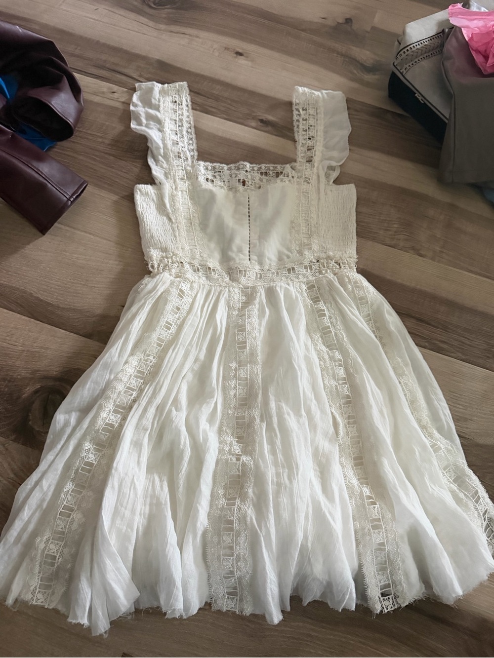 Free People Ivory Lace Tiered Cotton Sundress
